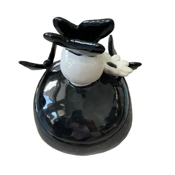 Halloween Skull Cookie Jar Canister w/ Lid Hand Painted Black White Spooky NEW - Picture 8 of 16